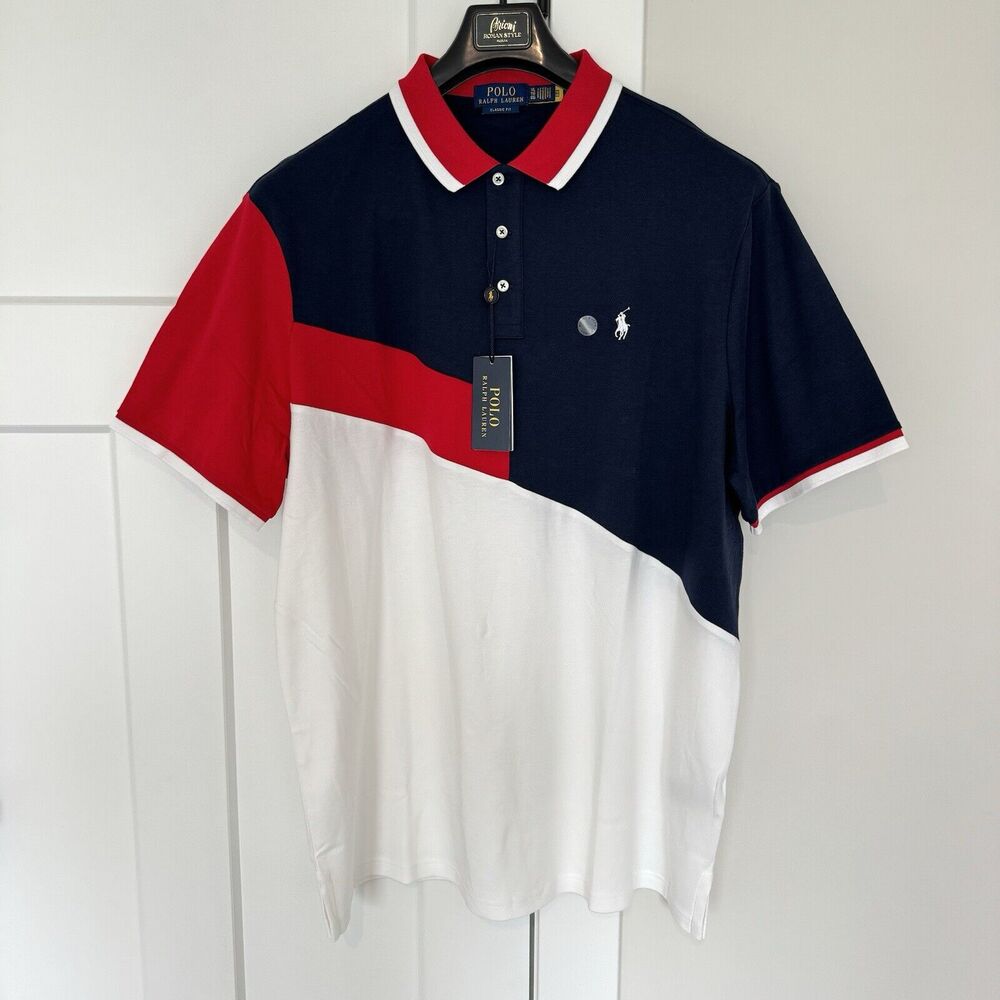 Ralph Lauren Tri-Color Diagonal Polo - Navy Red White